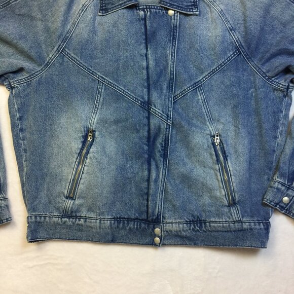 Blank NYC Denim Moto Jacket Mens Sz L Blue Jean Zip Up Vintage 80s Elastic Waist - Picture 11 of 13